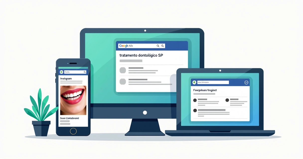 Exemplo de anúncios odontológicos em diferentes plataformas digitais 