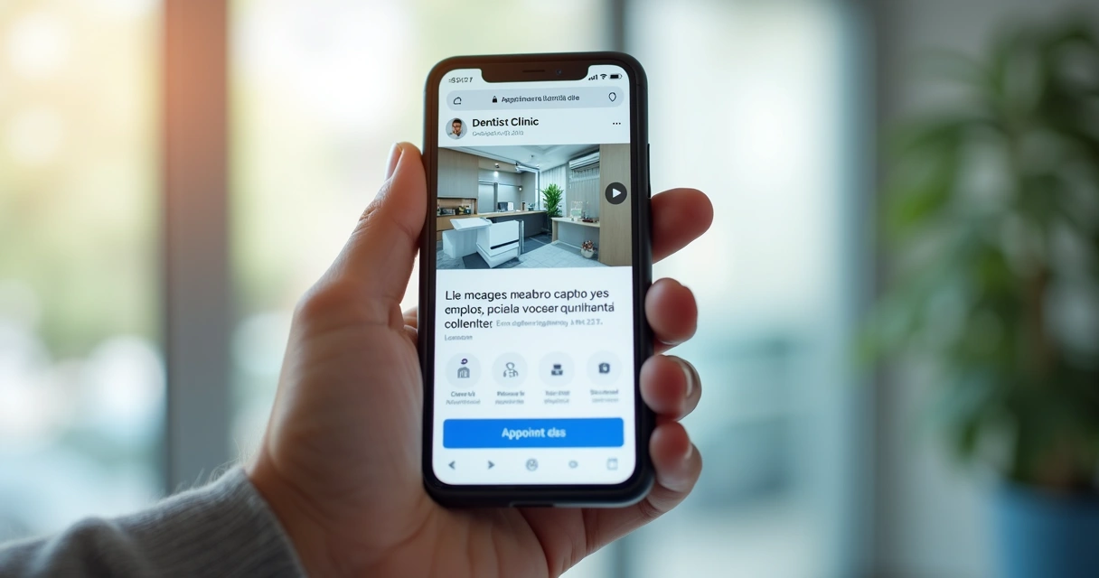 Tela de celular com anúncios odontológicos e mapa local 
