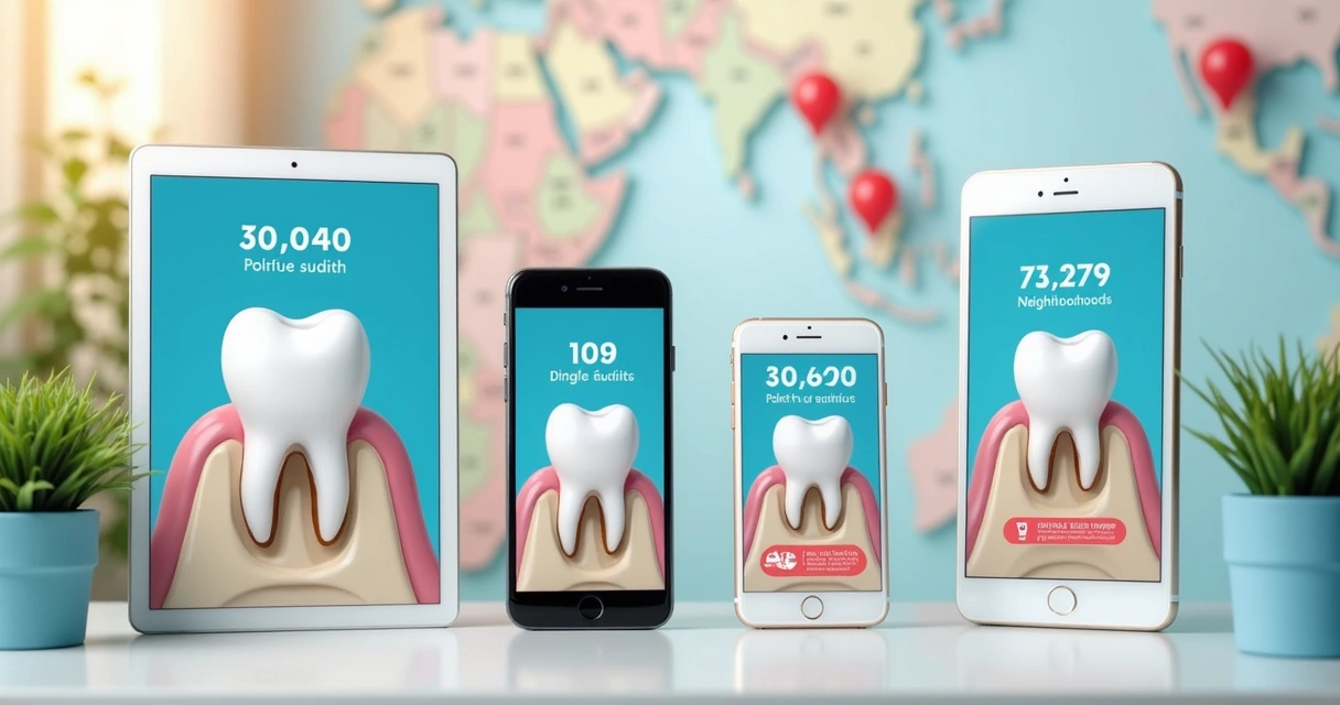 Campanhas de anúncios digitais para tratamentos odontológicos variados em diferentes dispositivos 