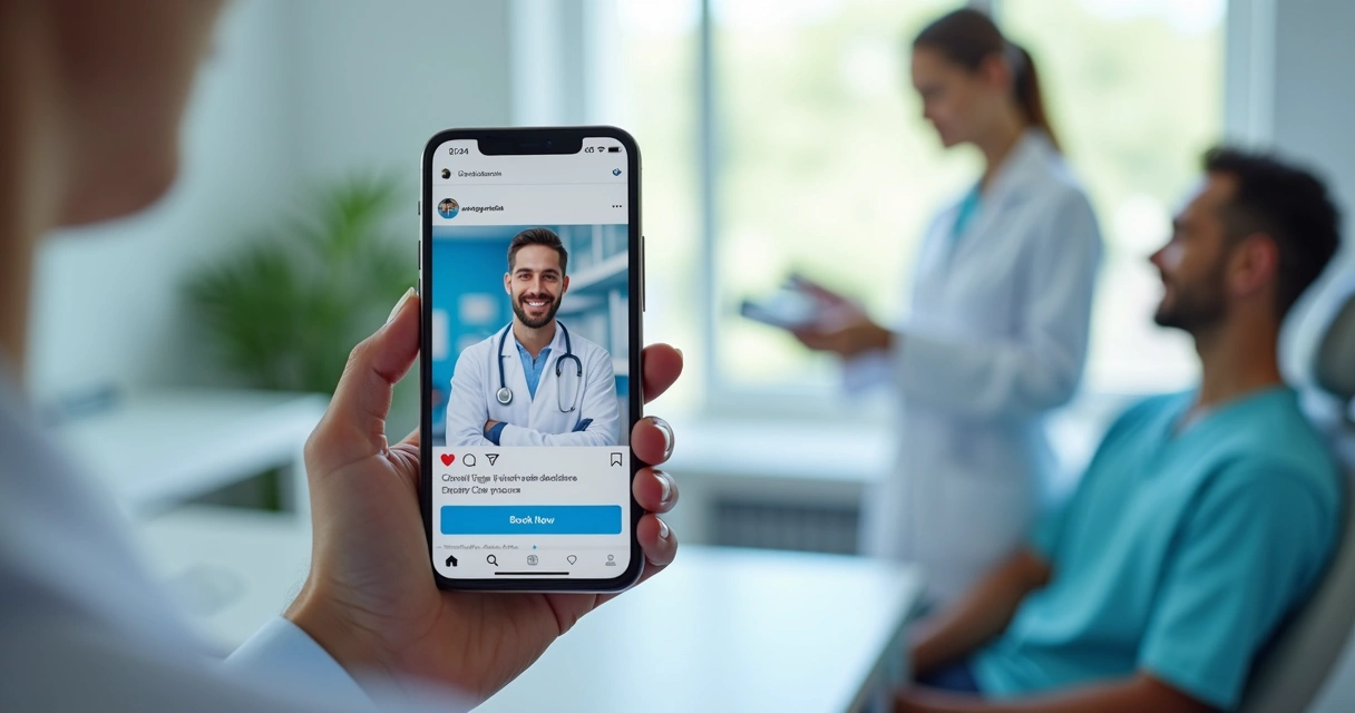 Celular exibindo anúncio de clínica odontológica nas redes sociais