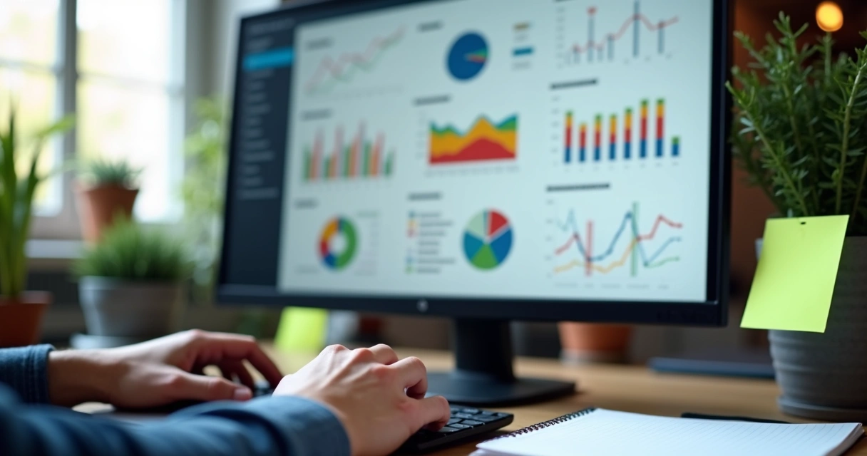 Tela de computador mostrando gráficos de campanhas pagas online 