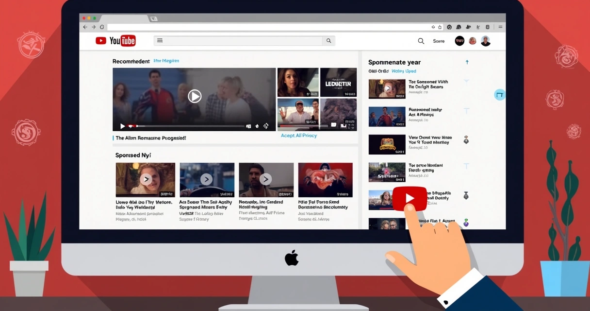 Tela do YouTube mostrando anúncios personalizados ao lado de vídeos sugeridos 