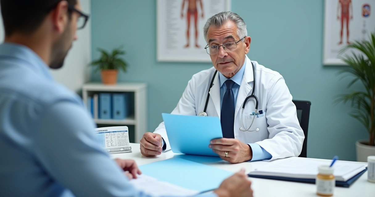 Médico mostrando remédios de emagrecimento em receita para paciente em consultório 