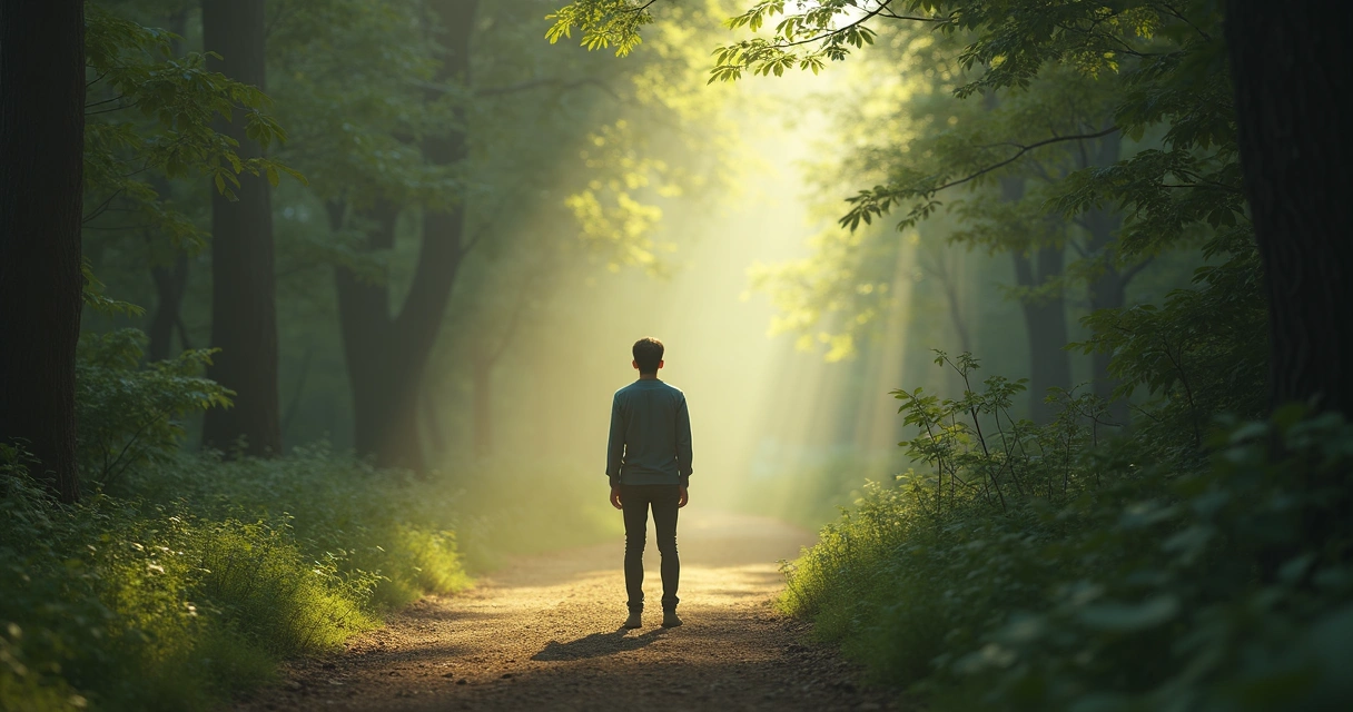 Anxious person looking at a different path ahead 