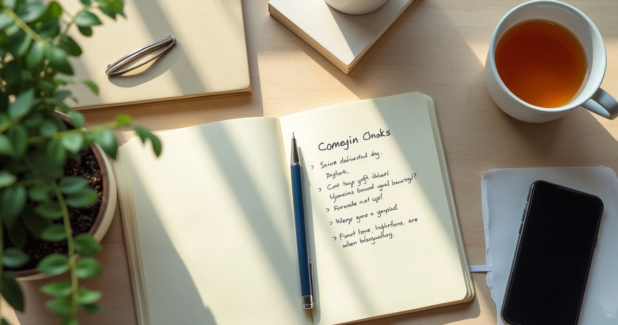Open journal with checklist and pen on a desk