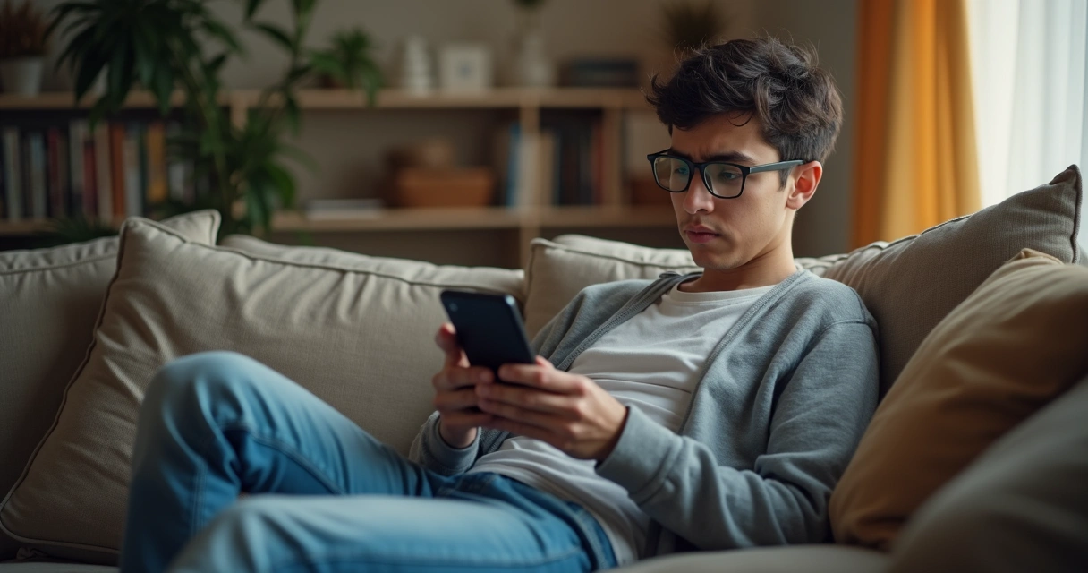 Person looking anxious while using smartphone 