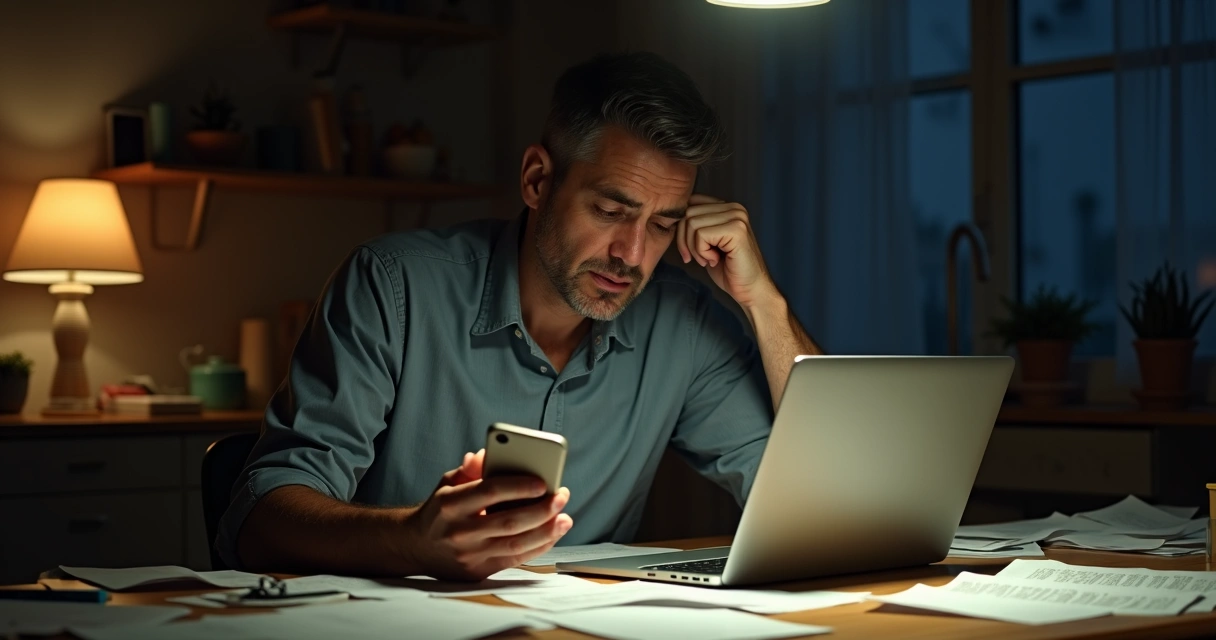 Isolated person checking email repeatedly in concern