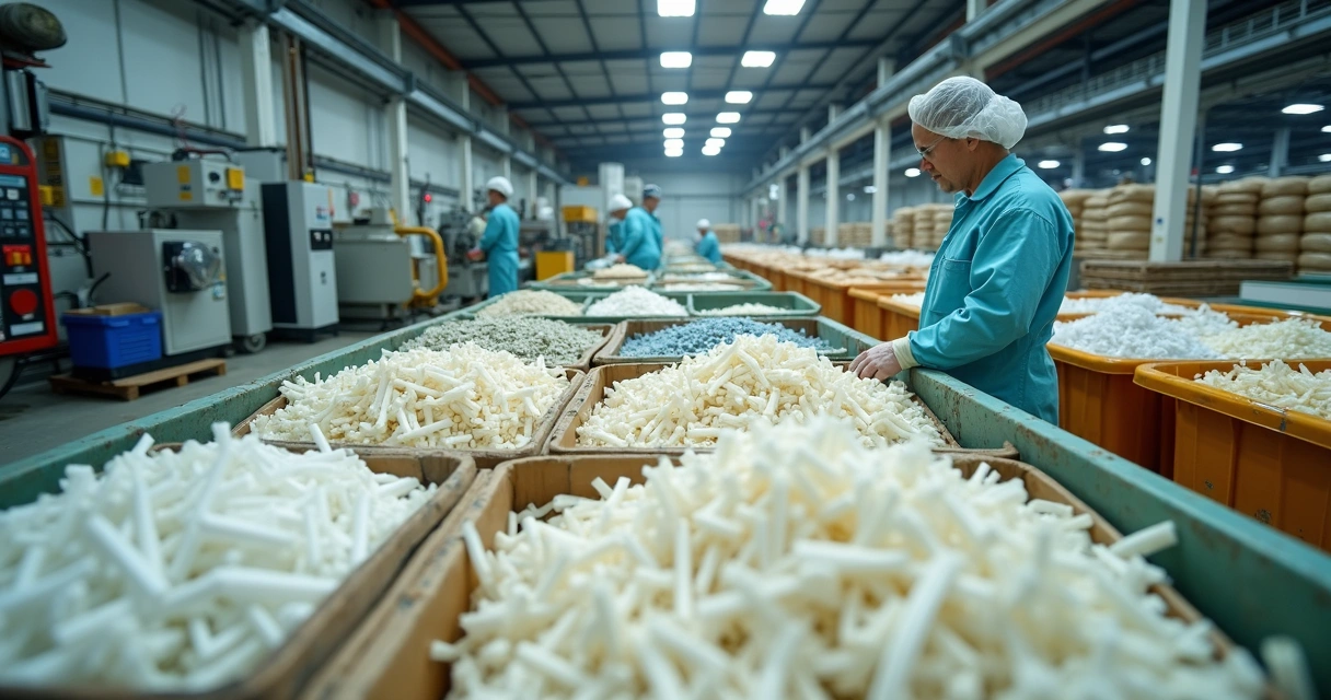 Aparas de ráfia separadas em setor industrial 