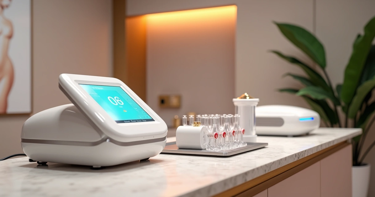 Equipo de aparatología estética avanzado en consultorio moderno 