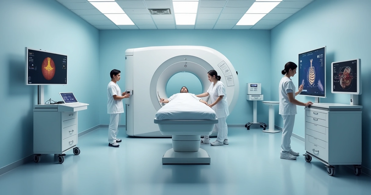 Equipamento de braquiterapia em sala de tratamento oncológico