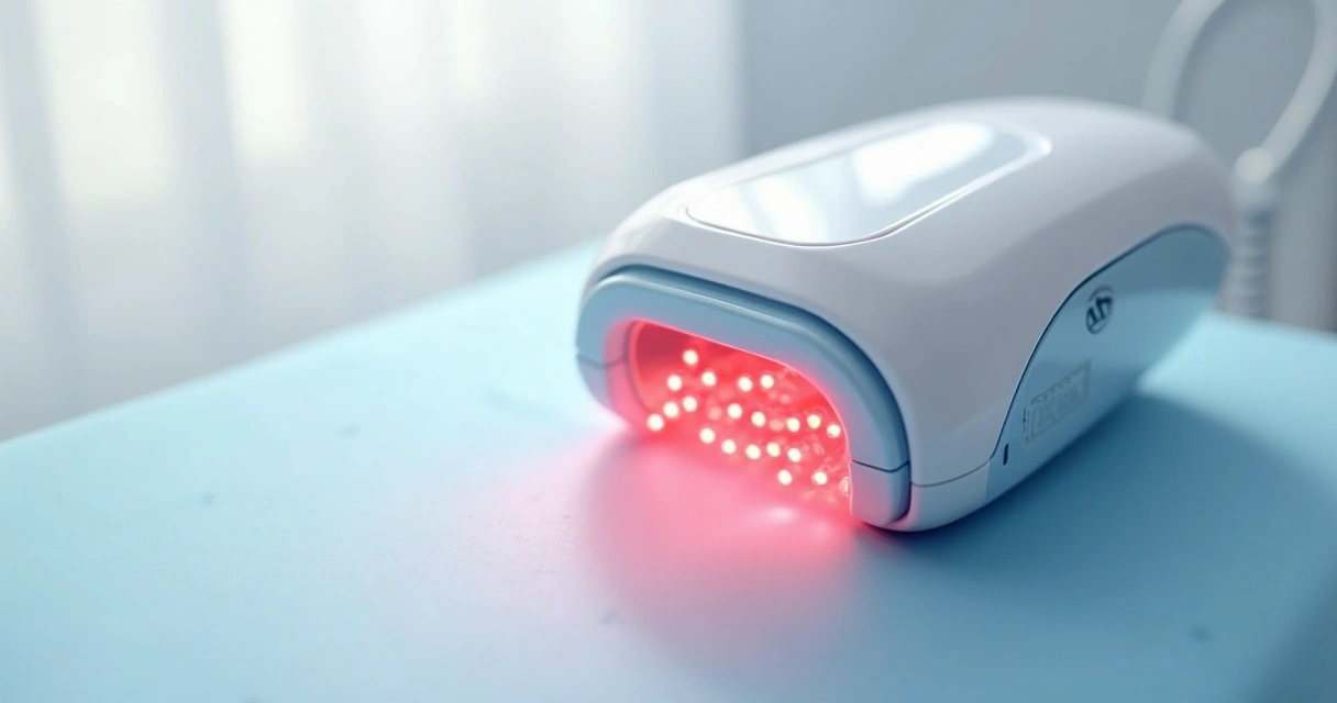 Aparelho de depilação a LED visto de perto, com detalhes do cabeçote de aplicação 