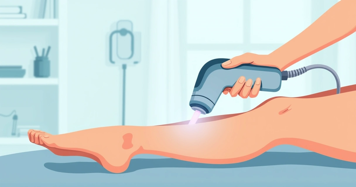 Aparelho de depilação a luz pulsada sendo utilizado em uma perna 