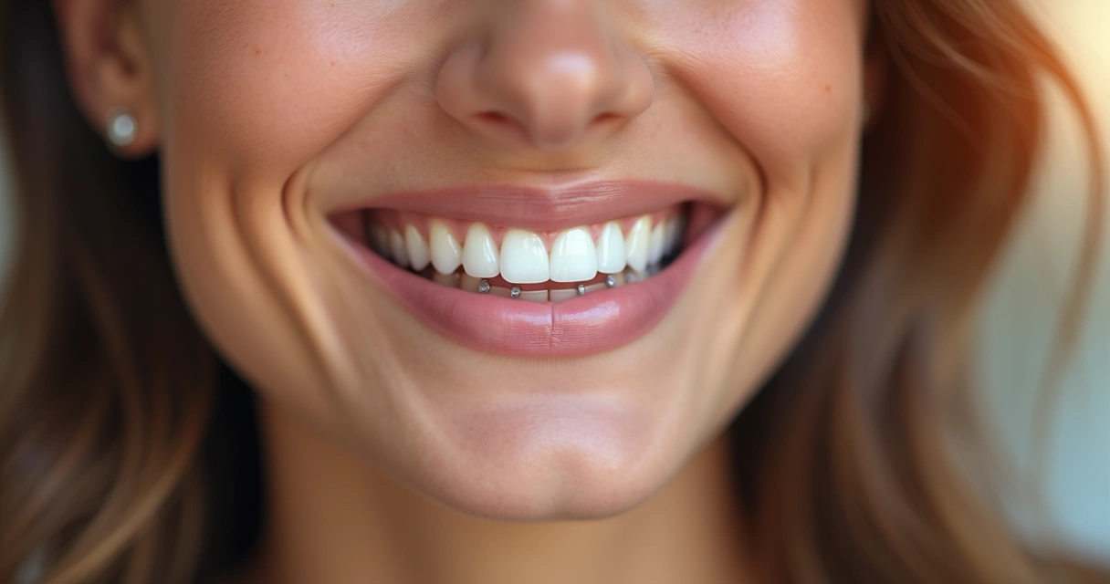 Pessoa sorrindo usando alinhador transparente invisível 