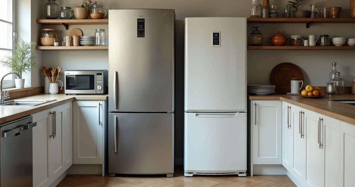 Eletrodoméstico novo ao lado de um antigo na cozinha 