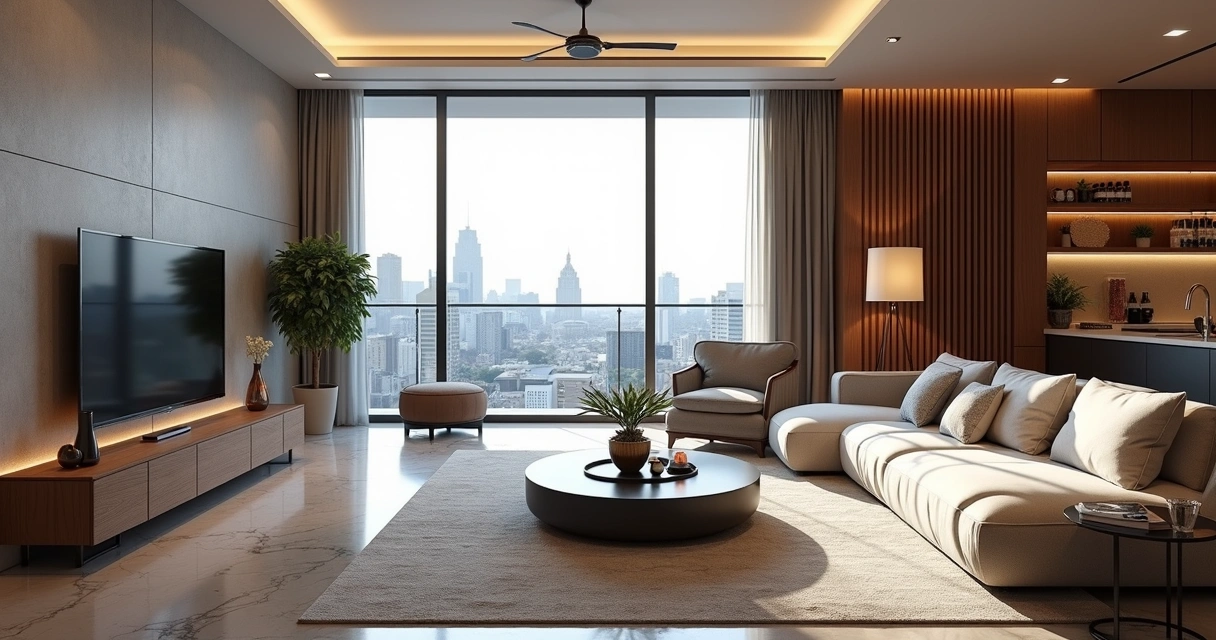 Sala de apartamento luxuoso em BH com decoração sofisticada