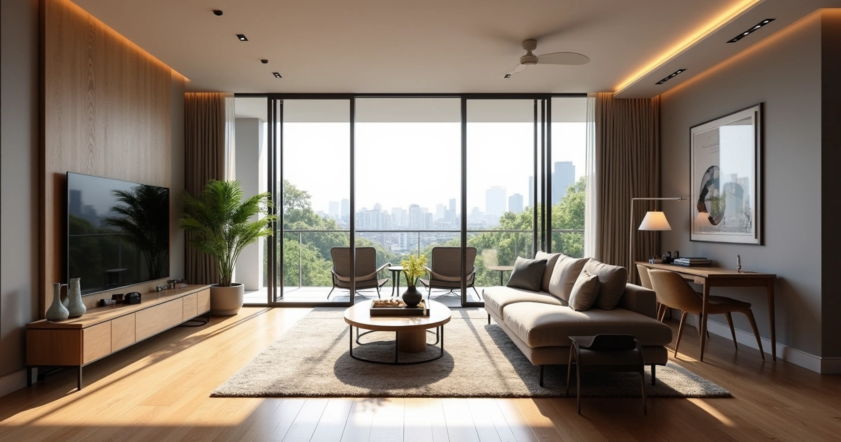 Sala de apartamento moderno com varanda no Cambuí 