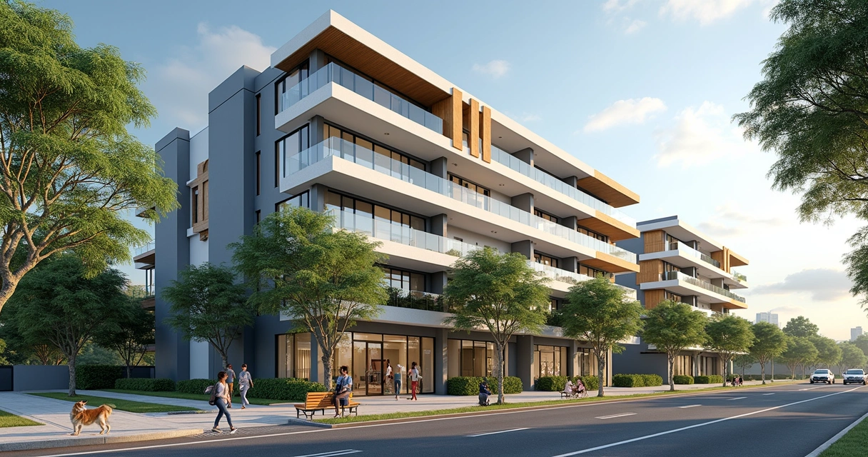 Fachada de edifício residencial moderno no Cambuí, Campinas 