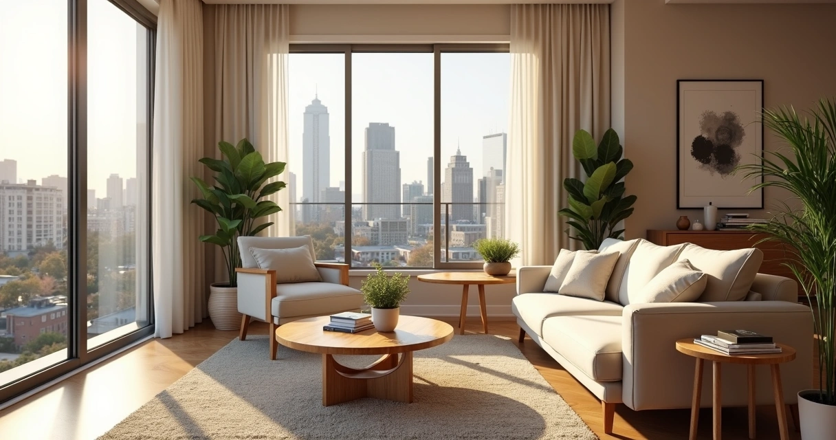 Apartamento moderno pronto para locação com mobiliário e ambiente iluminado 