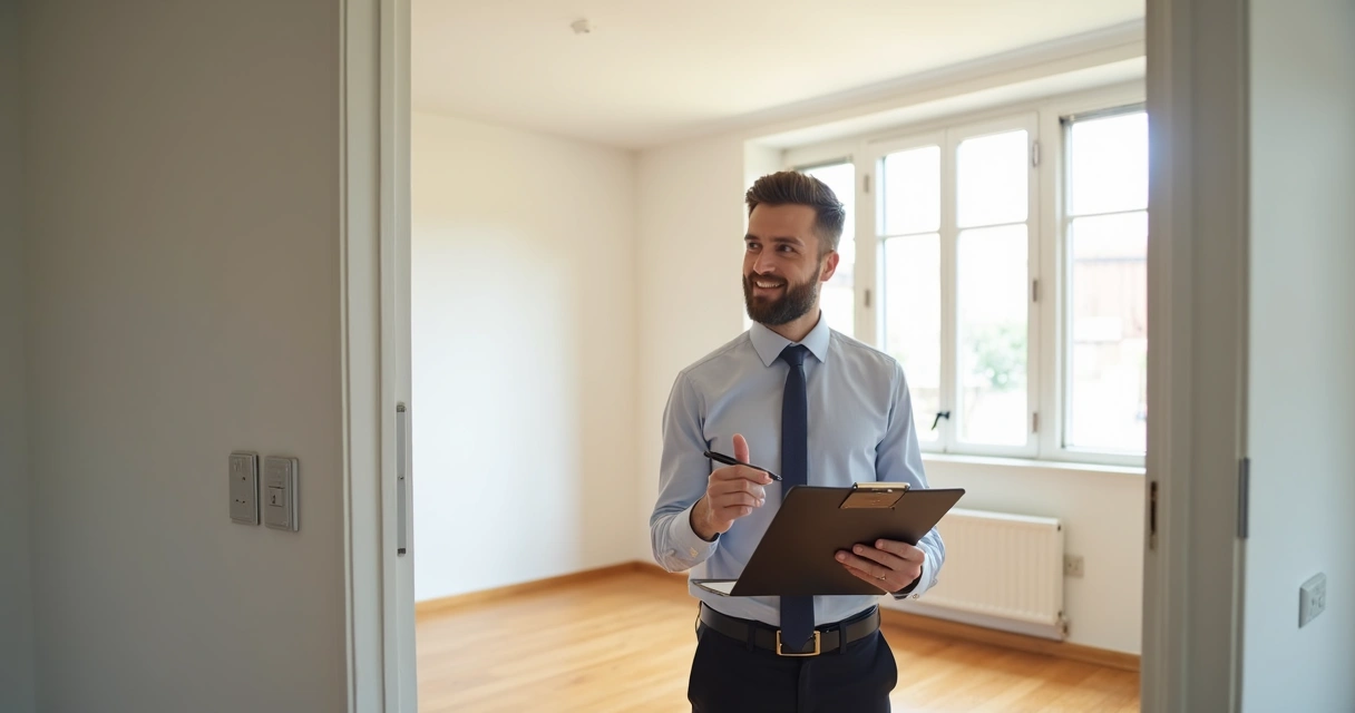 Corretor vistoriando as condições de um apartamento vazio 