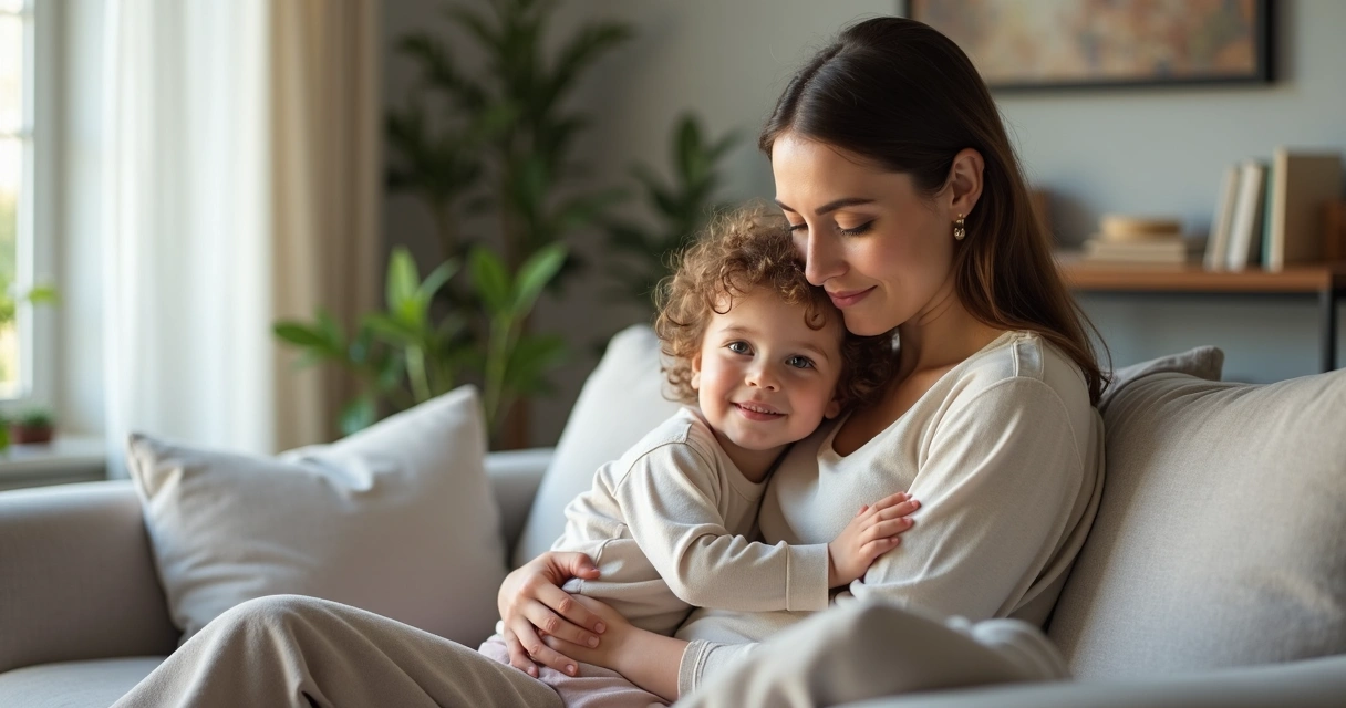 Mãe abraçando criança pequena mostrando diferença entre apego e vínculo saudável 