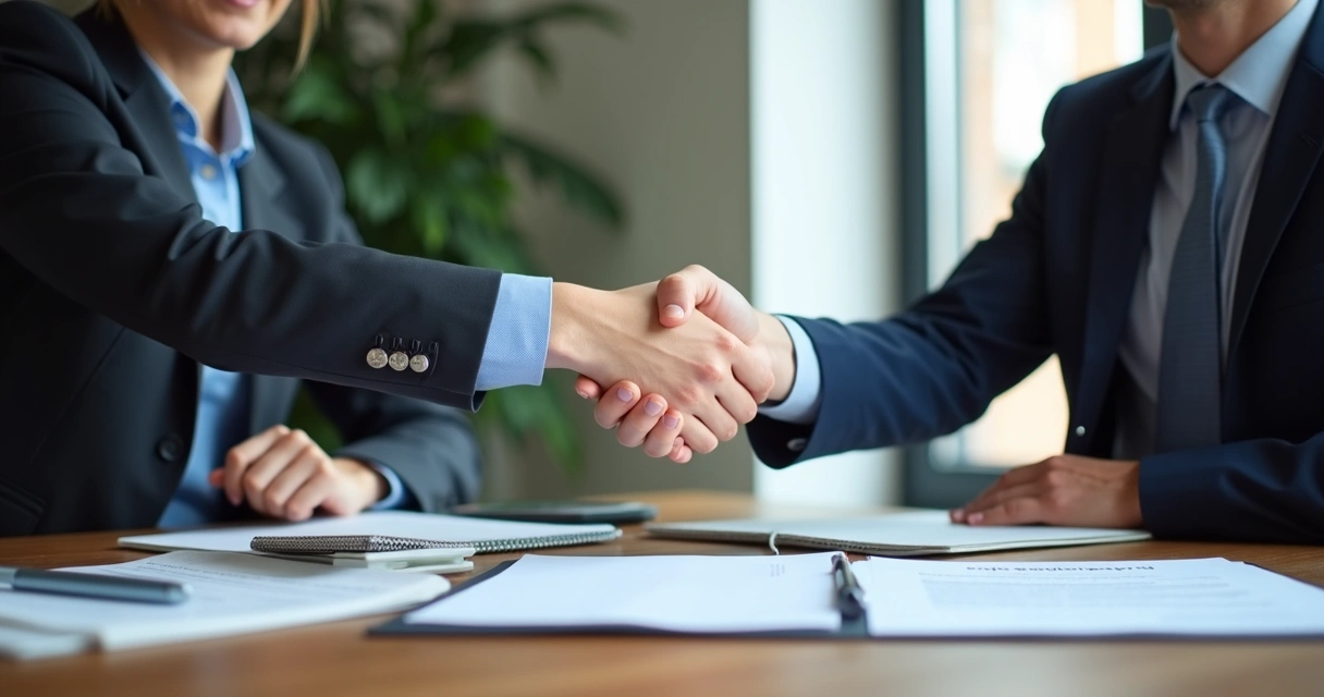 Aperto de mãos simbolizando acordo entre empresa e cliente 