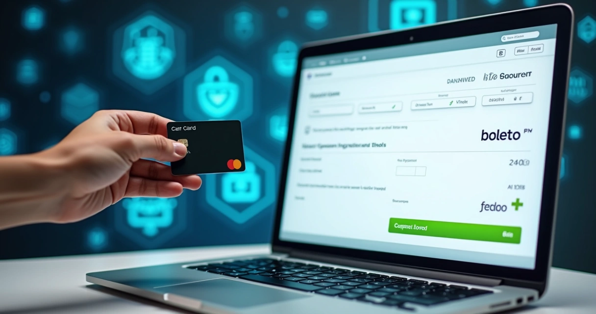 Tela de checkout transparente mostrando integração fluida entre carrinho de compras, métodos de pagamento diversos e dados de cliente 