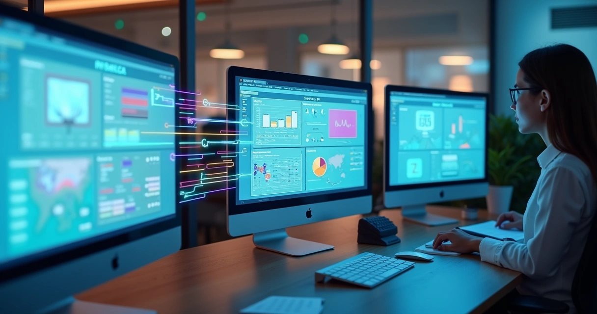 Conexão de sistemas empresariais com diferentes dashboards interligados 