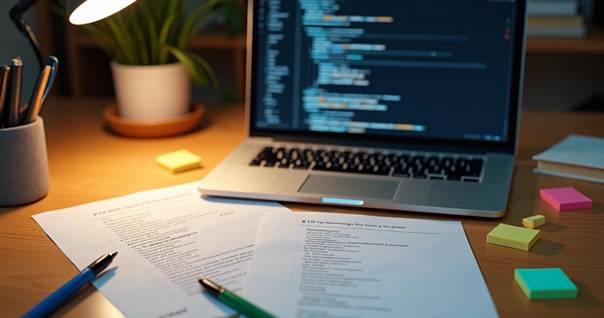 Documentos e códigos lado a lado representando contrato de API