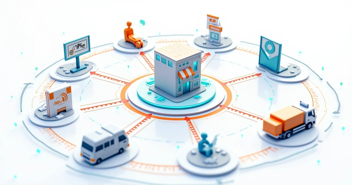 Diagrama de API integrando e-commerce, fornecedores e pagamentos