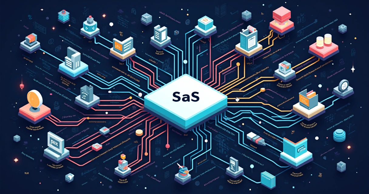 Diagrama colorido mostrando múltiplas APIs de métodos de pagamento ligadas a uma plataforma SaaS, cada uma com layouts e fluxos diferentes. 