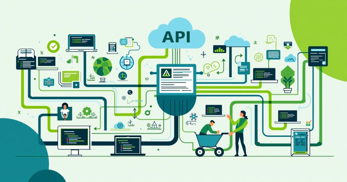 Ilustração de API integrando sistemas de vendas 