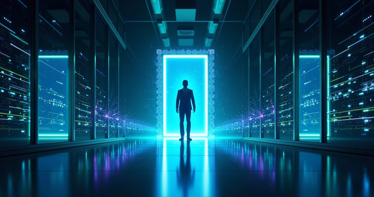 Conceito visual de API gateway como porteiro digital protegendo múltiplas APIs 