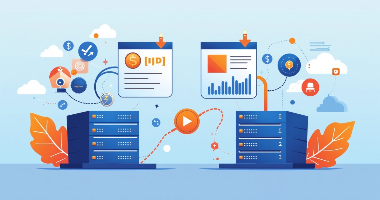 Fluxo de integração API entre Laravel e Braip, com setas entre servidores, gráficos, e computação em nuvem 