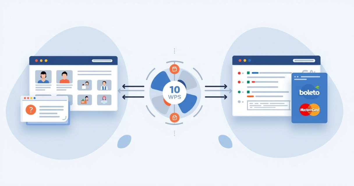 Diagrama simples mostrando integração de software com plataforma de pagamentos
