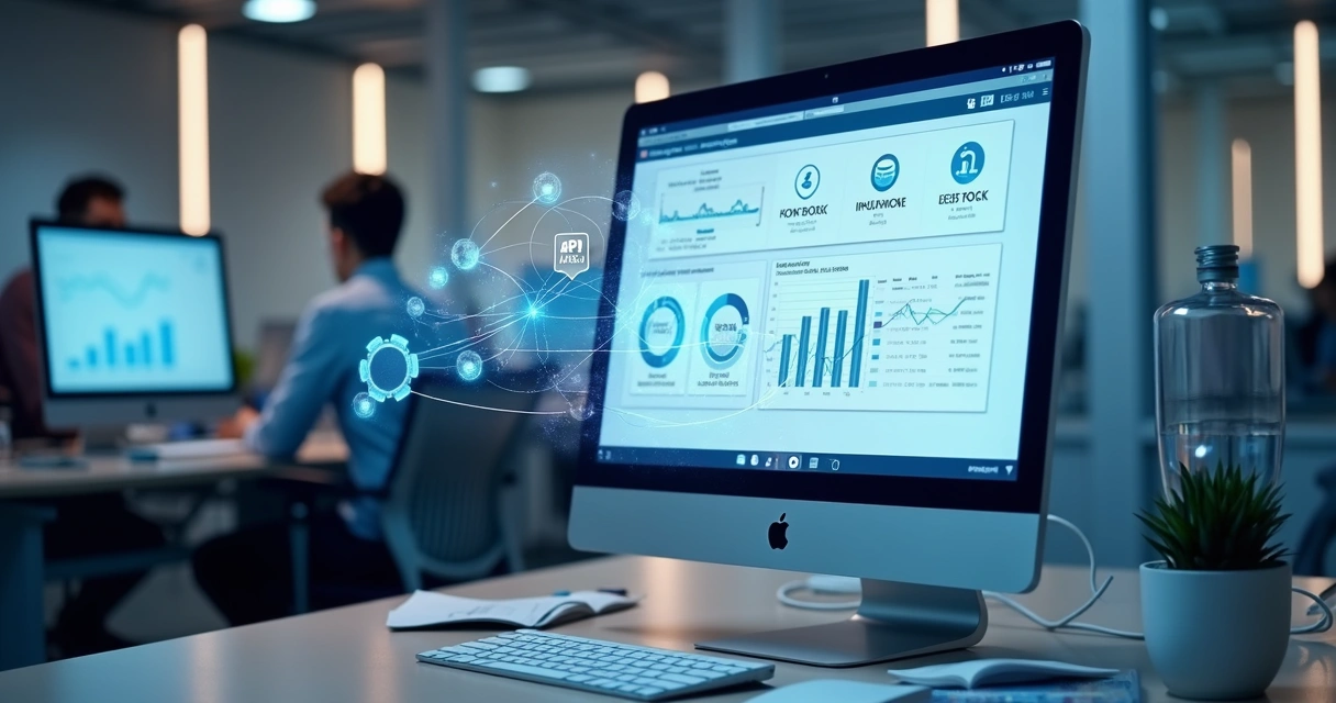 Busca de telefone: como encontrar contatos B2B qualificados 4 Tela de computador mostrando integração por API com CRM e ERP