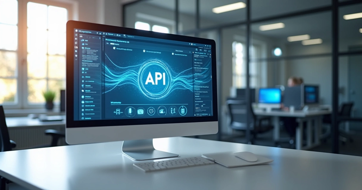 Interface de integração de API com conexão de dados digitais em tela de computador