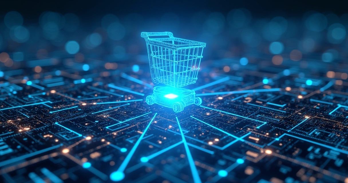 Ilustração de sistema de integração API conectando marketplaces e operador logístico 