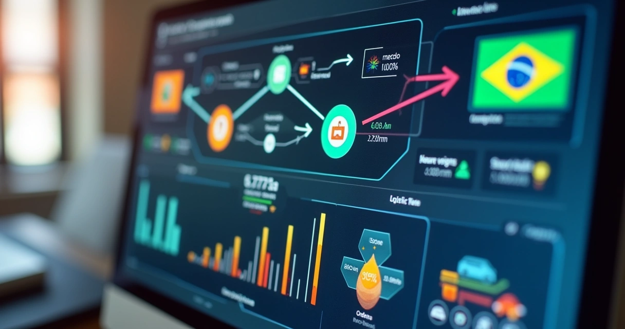 Tela de computador mostrando integração de APIs entre marketplaces e empresa de logística 
