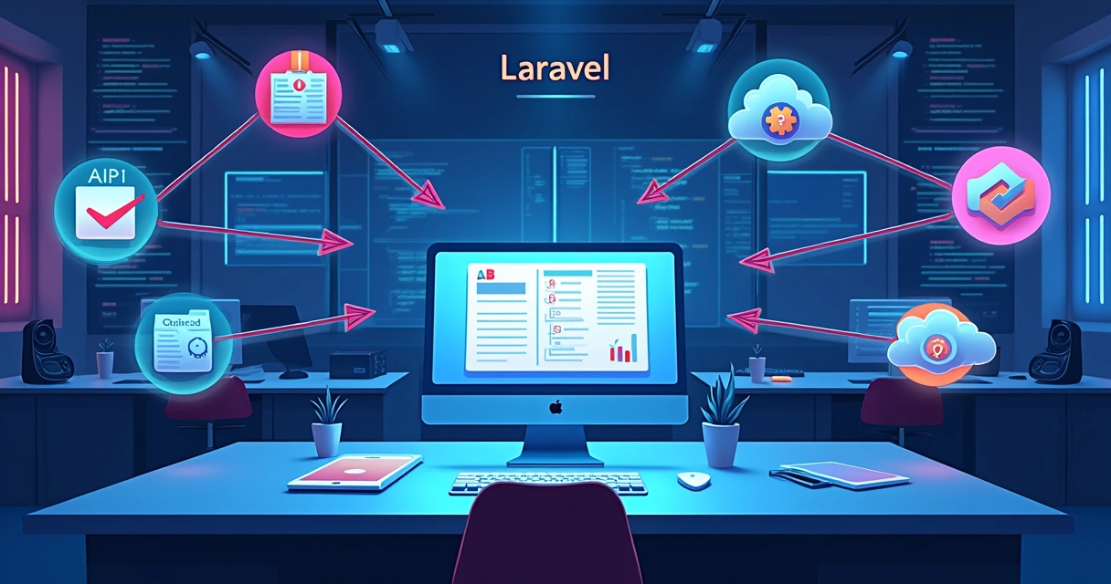Diagram of API connections between cloud platforms, databases, and a central web app
