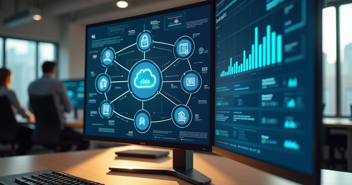 Business dashboard displaying connected APIs and real-time data flow