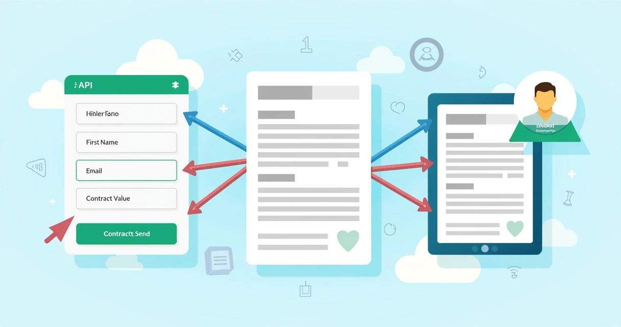 API-powered form linked to contract template, generating document instantly 
