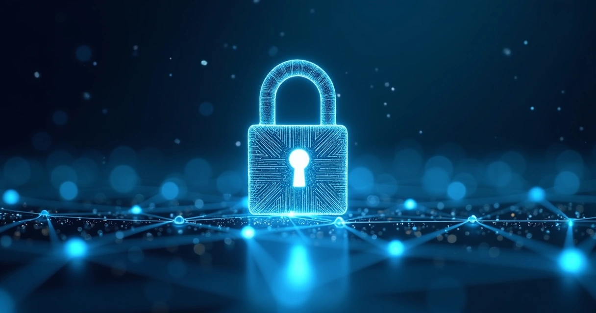 API security represented by a glowing padlock over digital network lines 