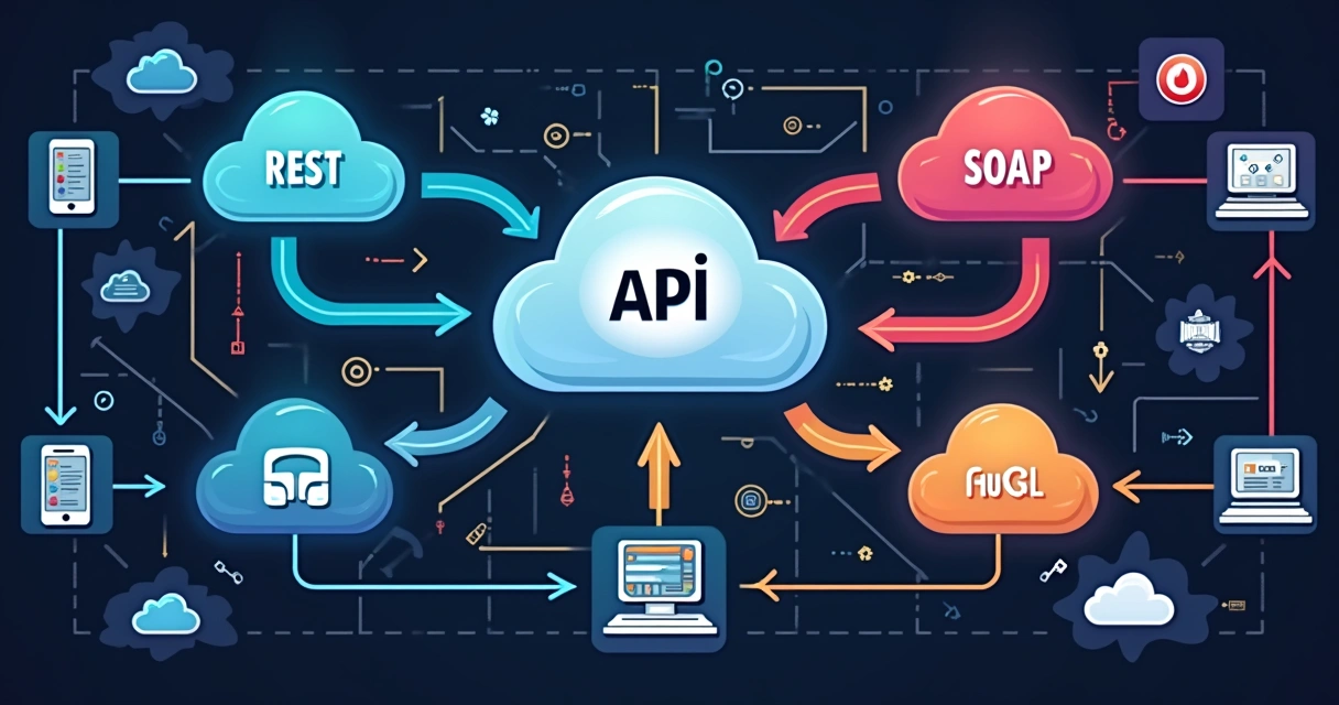 Diagram illustrating different types of APIs and connections 