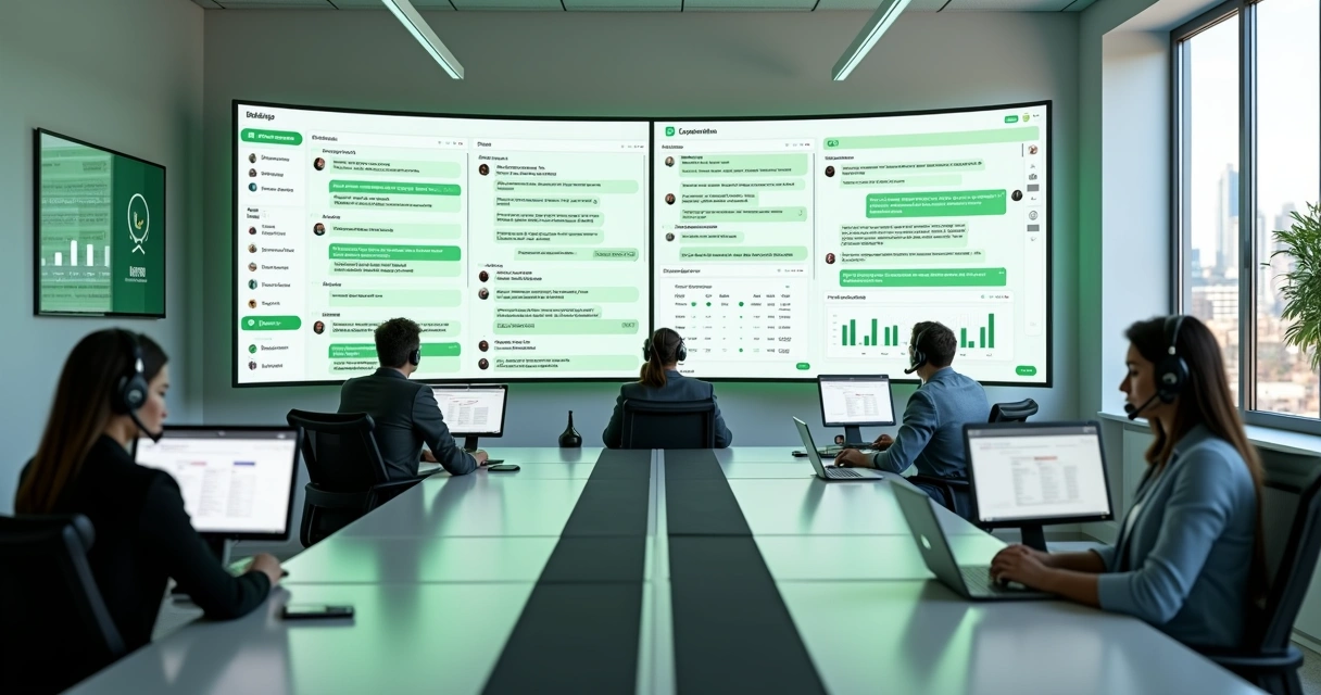 Painel com múltiplos atendentes gerenciando conversas de WhatsApp centralizadas 