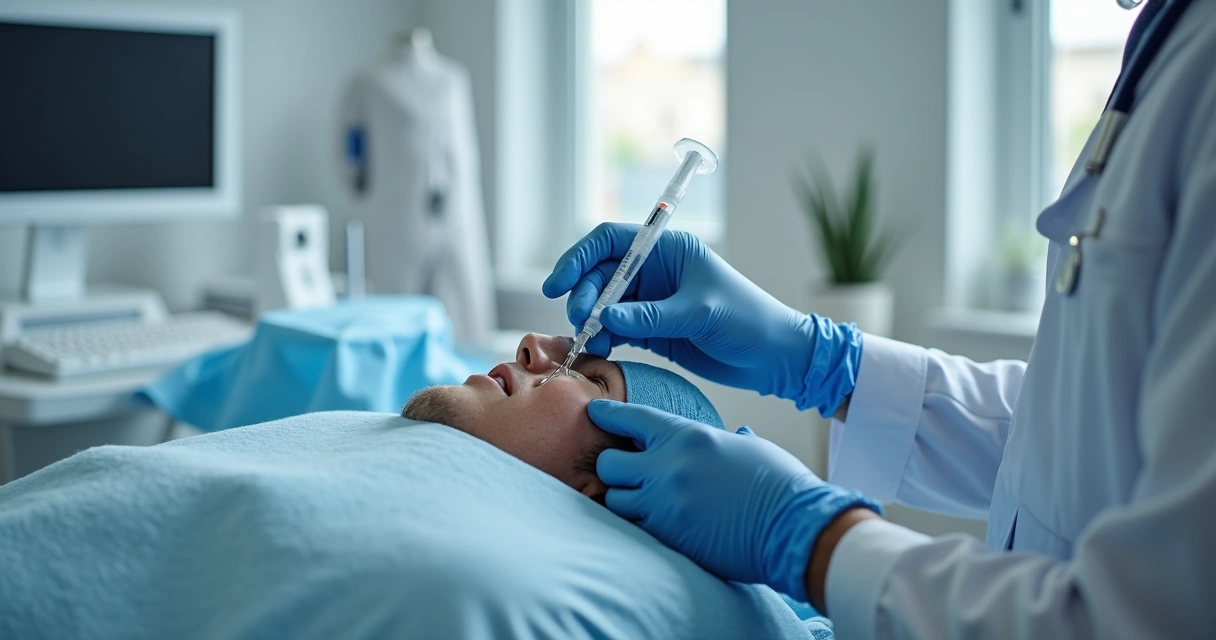 Profissional aplicando ácido hialurônico no pênis com técnica esterilizada 