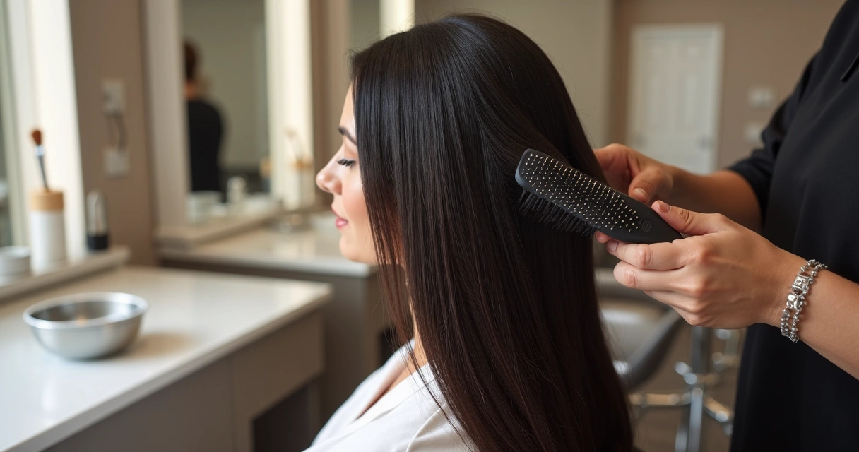 Aplicação de alisamento em cabelo no salão 