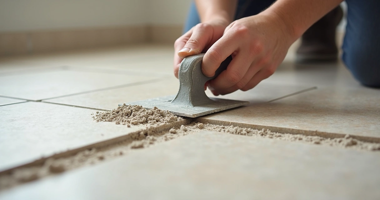 Aplicação de argamassa colante no piso com desempenadeira 