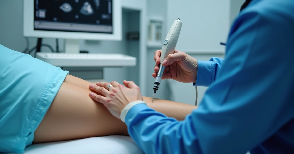 Aplicação de bloqueio genicular guiado por ultrassom