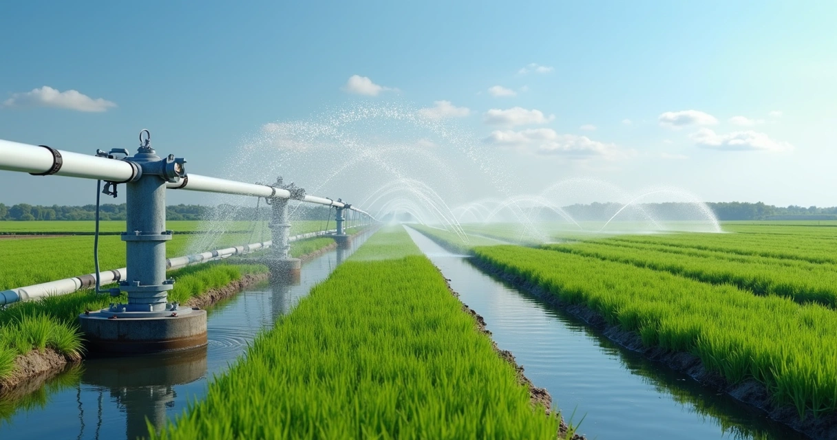 Bomba submersa irrigando grande lavoura 