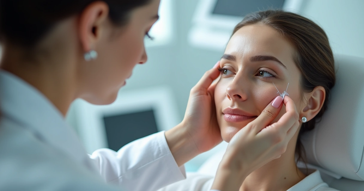 Aplicação de botox em região facial feminina em clínica estética